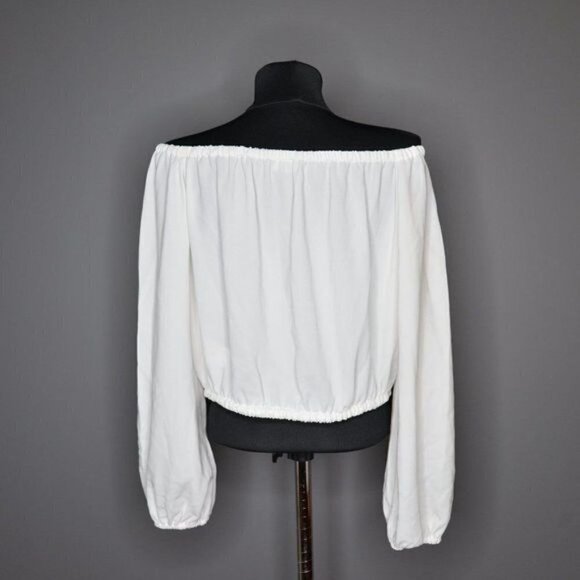 Aritzia Wilfred Eleanora White Cropped Off-Shoulder Blouse Sz M - Picture 3 of 7